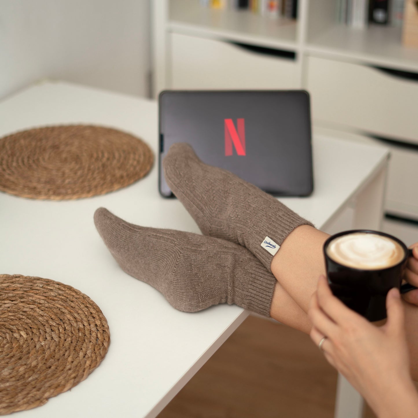 Kaschmir Bettsocken / Naturbraun